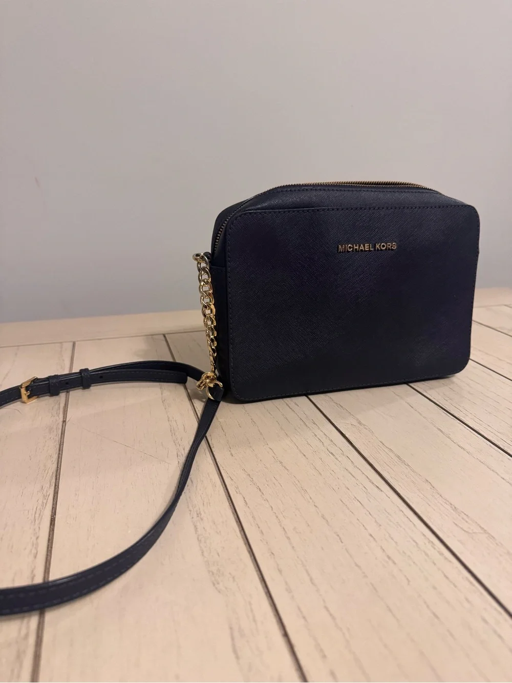 Michael Kors Navy Saffiano Crossbody with Gold Hardware